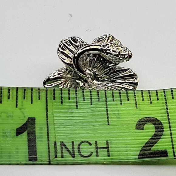 Mini Rhodium Hibiscus Flower Brooch Lapel Pin for Men or Women - Picture 6 of 9